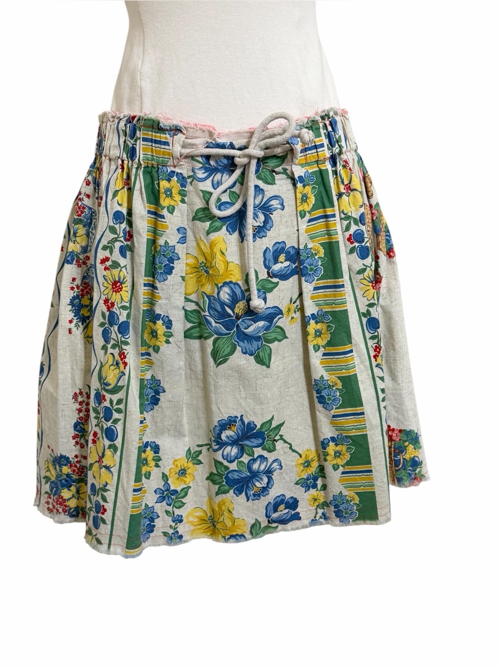 Handmade Vintage Upcycled Cotton Print Full Skirt Farmhouse Retro